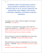 INTRODUCTION TO EXPLOSIVE SAFETY  MANAGEMENT CERTIFICATION EXAM  NEWEST 2024 ACTUAL EXAM COMPLETE 120  QUESTIONS AND CORRECT DETAILED  ANSWERS (VERIFIED ANSWERS) |ALREADY  GRADED A
