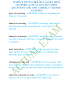 PSYCHOLOGY UPGRADED TEST, NEW THE  SCIENCE OF PSYCHOLOGY LAURA KING  CHAPTER (ACTUAL 2024-2025) WITH  QUESTIONS AND 100% CORRECT VERIFIED  ANSWERS