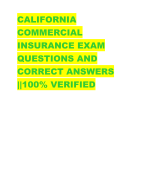 CALIFORNIA  COMMERCIAL  INSURANCE EXAM  QUESTIONS AND  CORRECT ANSWERS  ||100% VERIFIED