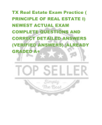 TX Real Estate Exam Practice (  PRINCIPLE OF REAL ESTATE I) NEWEST ACTUAL EXAM  COMPLETE QUESTIONS AND  CORRECT DETAILED ANSWERS  (VERIFIED ANSWERS) |ALREADY  GRADED A+