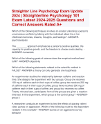 Straighter Line Psychology Exam Update  2024 | Straighterline Psychology 101 Exam Latest 2024-2025 Questions and  Correct Answers Rated A+ | Verified Straighter Line Psychology Exam UpdateLatest  2024-2025 Quiz with Accurate Solutions Aranking Allpass'