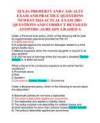 TEXAS PROPERTY AND CASUALTY  EXAM AND PRACTICE QUESTIONS  NEWEST 2024 ACTUAL EXAM 200+ QUESTIONS AND