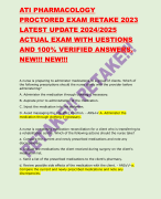 ATI PHARMACOLOGY  PROCTORED EXAM RETAKE 2023  LATEST UPDATE 2024/2025  ACTUAL EXAM WITH UESTIONS  AND 100% VERIFIED ANSWERS.  NEW!!! NEW!!!