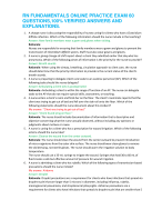 RN FUNDAMENTALS ONLINE PRACTICE EXAM 60  QUESTIONS,100% VERIFIED ANSWERS AND  EXPLANATIONS