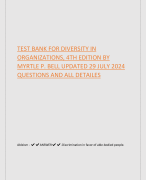 TEST BANK FOR DIVERSITY IN ORGANIZATIONS, 4TH EDITION BY MYRTLE P. BELL UPDATED 29 JULY 2024 QUESTIONS AND ALL DETAILES