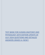 TEST BANK FOR HUMAN ANATOMY AND PHYSIOLOGY 16TH EDITION UPDATE 29 JULY 2024 QUESTIONS AND DETAILED ANSWERS GRADE A+ NEW!!