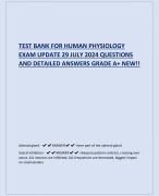 TEST BANK FOR HUMAN PHYSIOLOGY EXAM UPDATE 29 JULY 2024 QUESTIONS AND DETAILED ANSWERS GRADE A+ NEW!!