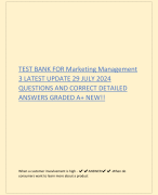TEST BANK FOR Marketing Management 3 LATEST UPDATE 29 JULY 2024 QUESTIONS AND CORRECT DETAILED ANSWERS GRADED A+ NEW!!