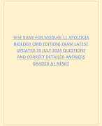 TEST BANK FOR MODULE 11 APOLOGIA BIOLOGY (3RD EDITION) EXAM LATEST UPDATED 29 JULY 2024 QUESTIONS AND CORRECT DETAILED ANSWERS GRADED A+ NEW!!