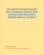 TEST BANK FOR PSYCHOPATHOLOGY UNIT 1 VOCABULARY UPDATED 29JULY 2024 QUESTIONS AND DETAILED ANSWERS GRADED A+ |NEWEST!!