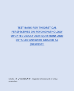 TEST BANK FOR THEORETICAL PERSPECTIVES ON PSYCHOPATHOLOGY UPDATED 29JULY 2024 QUESTIONS AND DETAILED ANSWERS GRADED A+ |NEWEST!!
