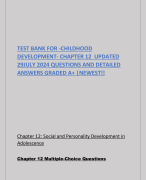 TEST BANK FOR -CHILDHOOD DEVELOPMENT- CHAPTER 12 UPDATED 29JULY 2024 QUESTIONS AND DETAILED ANSWERS GRADED A+ |NEWEST!!