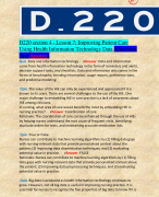 D220 section 4 - Lesson 7: Improving Patient Care Using Health Information Technology Data /Questions And Answers