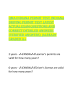 QMA INDIANA PERMIT TEST, INDIANA DRIVING PERMIT TEST LATEST ACTUAL EXAM QUESTIONS AND CORRECT DETAILED ANSWERS (VERIFIED ANSWERS) |ALREADY GRADED A+ 