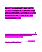 QUALITY MANAGEMENT QUIZ 1 EXAM (ACTUAL EXAM) WITH QUESTIONS WITH VERY ELABORATED ANSWERS CORRECTRY WELL ORGANIZED LATEST 2024 – 2025 ALREADY GRADED A+ 