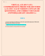 VIRTUAL-ATI (RN VATI ) COMPREHENSIVE PREDICTOR 2019 FORM  A, B AND C EACH VERSION CONTAIN 180  QUESTIONSA AND CORRECT DETAILED  ANSWERS|ALREADY GRADED A+