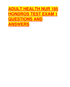 ADULT HEALTH NUR 185  HONDROS TEST EXAM 1  QUESTIONS AND  ANSWERS