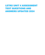 LETRS UNIT 4 ASSESSMENT  TEST QUESTIONS AND  ANSWERS UPDATED 2024