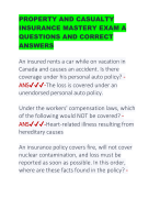 PROPERTY AND CASUALTY  INSURANCE MASTERY EXAM A  QUESTIONS AND CORRECT  ANSWERS