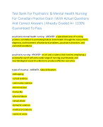 Test Bank For Psychiatric & Mental Health Nursing  For Canadian Practice Exam |With Actual Questions  And Correct Answers |Already Graded A+ |100%  Guaranteed To Pass
