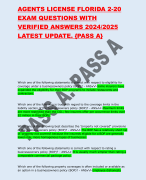 AGENTS LICENSE FLORIDA 2-20 EXAM QUESTIONS WITH  VERIFIED ANSWERS 2024/2025  LATEST UPDATE. 