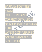 BARKLEY POST TEST  EXAM  QUESTIONS AND  CORRECT DETAILED A  NEW UPDATED VERSION  100+  LATEST 2024(VERIFIED  ANSWERS)|ALREADY  GRADED A+ 
