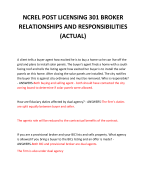 NCREL POST LICENSING 301 BROKER RELATIONSHIPS AND RESPONSIBILITIES (ACTUAL) 2024 QUESTIONS AND ANSWERS