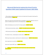 Advanced Mechanical engineering Actual Practice Questions With Latest Updated & Answers 2023-2024