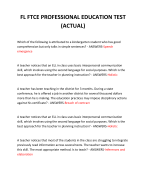 FL FTCE PROFESSIONAL EDUCATION TEST (ACTUAL) 2024 QUESTIONS AND ANSWERS