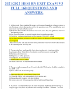 2021/2022 HESI RN EXIT EXAM V3  FULL 160 QUESTIONS AND  ANSWERS.