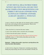 ATI RN MENTAL HEALTH PROCTORED  NEWEST 2024 TEST BANK AND 2023 TEST  BANK COMPILATION 500 QUESTIONS AND  CORRECT DETAILED ANSWERS WITH  RATIONALES (VERIFIED ANSWERS) |ALREADY GRADED A+ (WITH NGN  QUESTIONS)