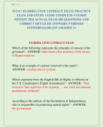 FCLE / FLORIDA CIVIC LITERACY EXAM, PRACTICE  EXAM AND STUDY GUIDE COMPLETE COURSE  NEWEST 2024 ACTUAL EXAM 600 QUESTIONS AND  CORRECT DETAILED ANSWERS (VERIFIED  ANSWERS)|ALREADY GRADED A+