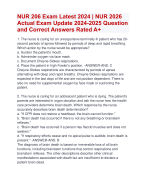 NUR 206 Exam Latest 2024 | NUR 2026  Actual Exam Update 2024-2025 Question  and Correct Answers Rated A+ | Certified NUR 206 Exam LatestUpdate 2024-2025 Quiz with Accurate Solutions Aranking Allpassn'