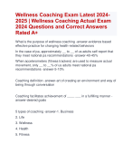 Wellness Coaching Exam Latest 2024- 2025 | Wellness Coaching Actual Exam  2024 Questions and Correct Answers  Rated A+ | Verified Wellness Coaching Exam LatestUpdate 2024- 2025 Quiz with Accurate Solutions Aranking Allpass'
