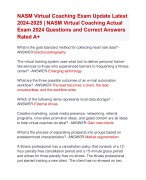 NASM Virtual Coaching Exam Update Latest  2024-2025 | NASM Virtual Coaching Actual  Exam 2024 Questions and Correct Answers  Rated A+ | Verified NASM Virtual Coaching Exam ActualUpdate 2024-2025  Quiz with Accurate Solutions Aranking Allpass'