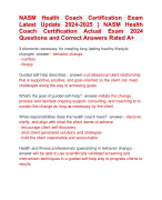 NASM Health Coach Certification Exam  Latest Update 2024-2025 | NASM Health  Coach Certification Actual Exam 2024  Questions and Correct Answers Rated A+ | Certified NASM Health Coach Certification Exam  Latest Update 2024-2025 Quiz with Accurate Solutions Aranking Allpassl'
