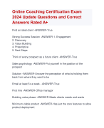 Online Coaching Certification Exam  2024 Update Questions and Correct  Answers Rated A+ | Certified Online Coaching Certification ExamUpdat  2024-2025 Quiz with Accurate Solutions Aranking Alpassl'