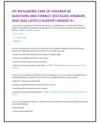 ATI RN NURSING CARE OF CHILDREN 50  QUESTIONS AND CORRECT  ANSWERS  2024-2025 LATEST//ALREADY GRADED A+
