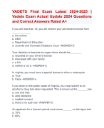 VADETS Final Exam Latest 2024-2025 |  Vadets Exam Actual Update 2024 Questions  and Correct Answers Rated A+ | Certified VADETS FinalLatest Exam 2024-2025 Quiz with Accurate Solutions Aranking Allpassn