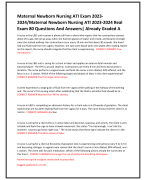 Maternal Newborn Nursing ATI Exam 2023- 2024/Maternal Newborn Nursing ATI 2023-2024 Real  Exam 80 Questions And Answers| Already Graded A