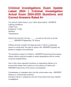 Criminal Investigations Exam Update Latest 2024 | Criminal Investigation Actual Exam 2024-2025 Questions and  Correct Answers Rated A+ | Certified Criminal Investigations Exam Updatefinal 2024-2025 Quiz with Accurate Solutions Aranking Allpass'