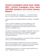 Criminal Investigation Actual Exam Update 2024 | Criminal Investigation Exam Latest  2024-2025 Questions and Correct Answers  Rated A+ | Verified Criminal Investigation ActualUpdate Exam 2024-2025 Quiz with Accurate Solutions Aranking Allpassi