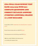 CNA FINAL EXAM NEWEST TEST BANK 2024-2025 WITH 600+ COMPLETE QUESTIONS AND CORRECT DETAILED ANSWERS (VERIFIED ANSWERS)| GRADED A+| JUST RELEASED