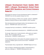 Lifespan Development Exam Update 2024- 2025 | Lifespan Development Actual Exam  Latest 2024 Questions and Correct Answers  Rated A+ | Verified Lifespan Development Exam LatesUpdate 2024- 2025 Quiz with Accurate Solutions Aranking Allpass'