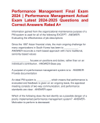 Performance Management Final Exam  2024 | Performance Management Actual  Exam Latest 2024-2025 Questions and  Correct Answers Rated A+ | Verified Performance Management Exam 2024-2025 Quiz with Accurate Solutions Aranking andpass'