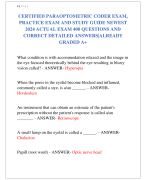 CERTIFIED PARAOPTOMETRIC CODER EXAM, PRACTICE EXAM AND STUDY GUIDE NEWEST  2024 ACTUAL EXAM 400 QUESTIONS AND  CORRECT DETAILED ANSWERS|ALREADY  GRADED A+