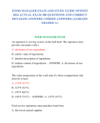 FOOD MANAGER EXAM AND STUDY GUIDE NEWEST  2024 ACTUAL EXAM 300 QUESTIONS AND CORRECT  DETAILED ANSWERS (VERIED ANSWERS) |ALREADY  GRADED A+
