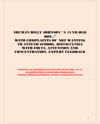 IHUMAN BILLY JOHNSON “A 13 YR OLD BOY..” WITH COMPLAINTS OF NOT WANTING  TO ATTEND SCHOOL, DIFFICULTIES WITH FOCUS, ATTENTION AND  CONCENTRATION. EXPERT FEEDBACK