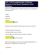 DHT 1115 Fundamentals of Dental Hygiene Final Exam Questions And Answers 