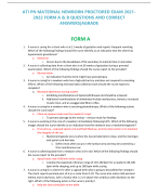 ATI PN MATERNAL NEWBORN PROCTORED EXAM 2021-2022 FORM A & B QUESTIONS AND CORRECT  ANSWERS|AGRADE